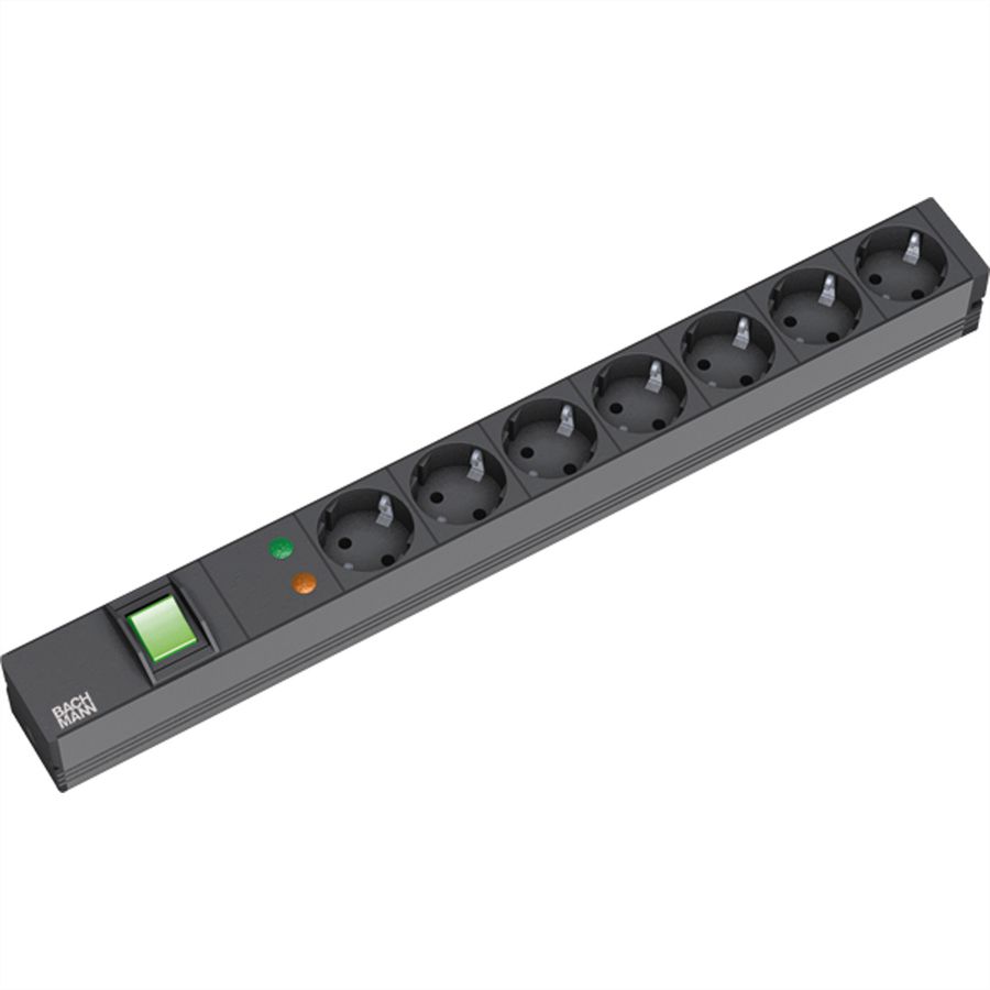 BACHMANN 19" Steckdosenleiste 7-fach mit ÜS mit Schalter, schwarz