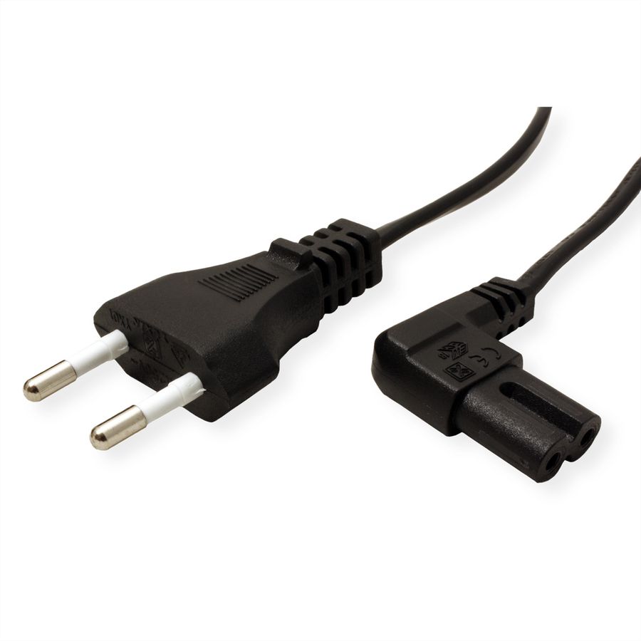 VALUE Netzkabel Euro-Flachstecker auf C7 gewinkelt, 2polig, schwarz, 1,8 m