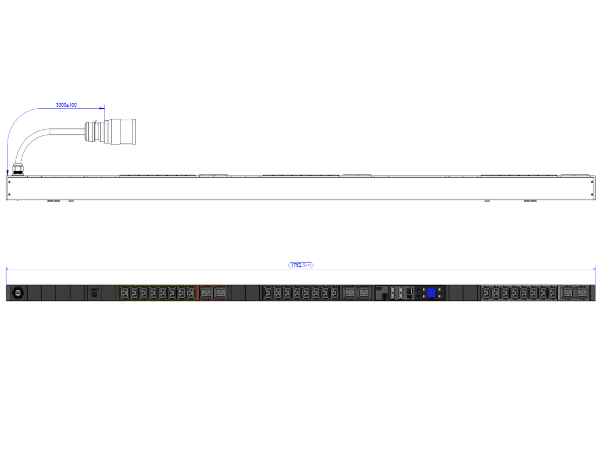 BACHMANN BN3500 24xC13 6xC19 3xRCM, Messung p.Sd. H05VV-F 3G2,5 CEE3x16A LAN