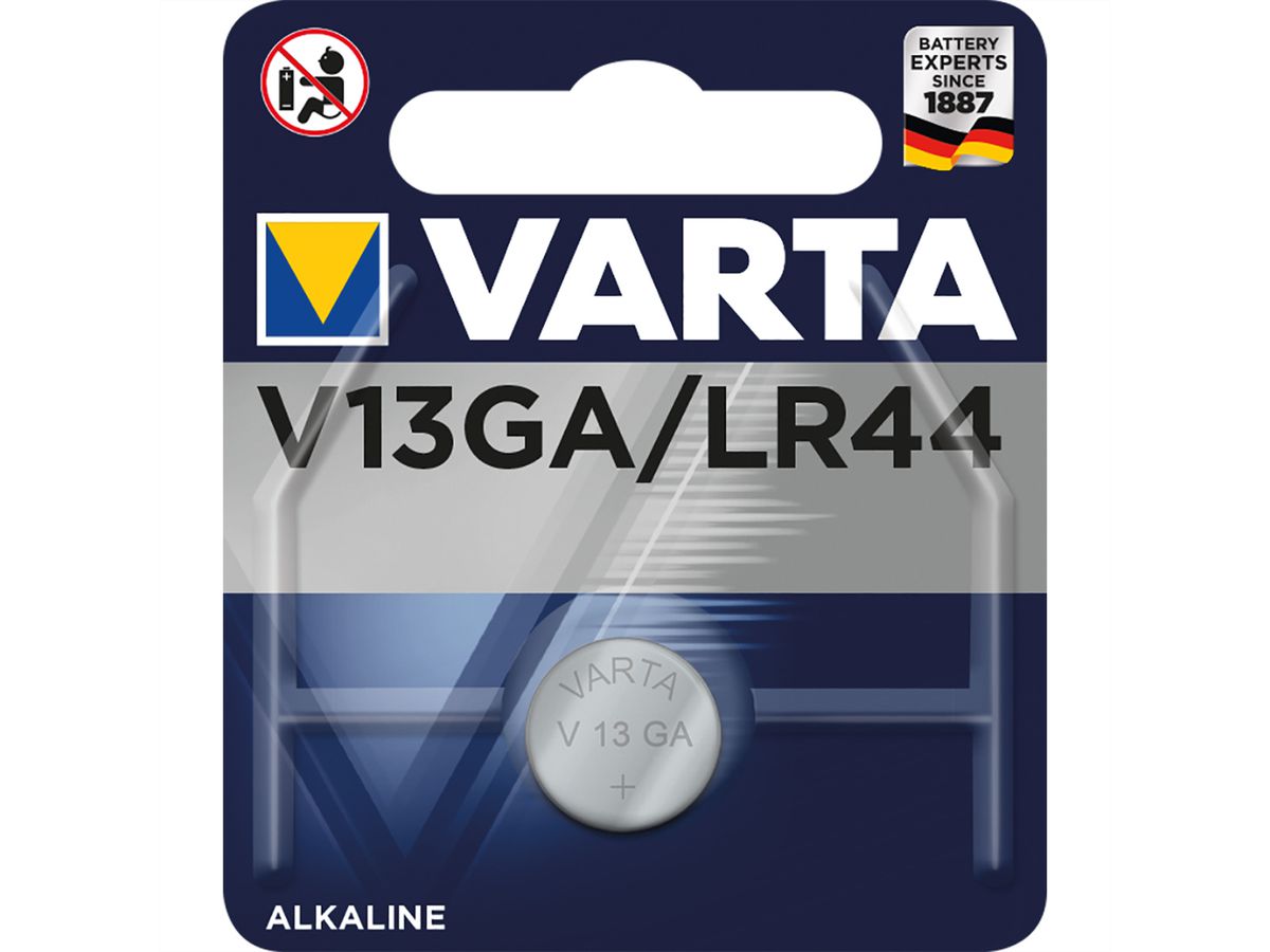 VARTA Alkaline Knopfzelle LR44, V13GA 1,5V, 138mAh