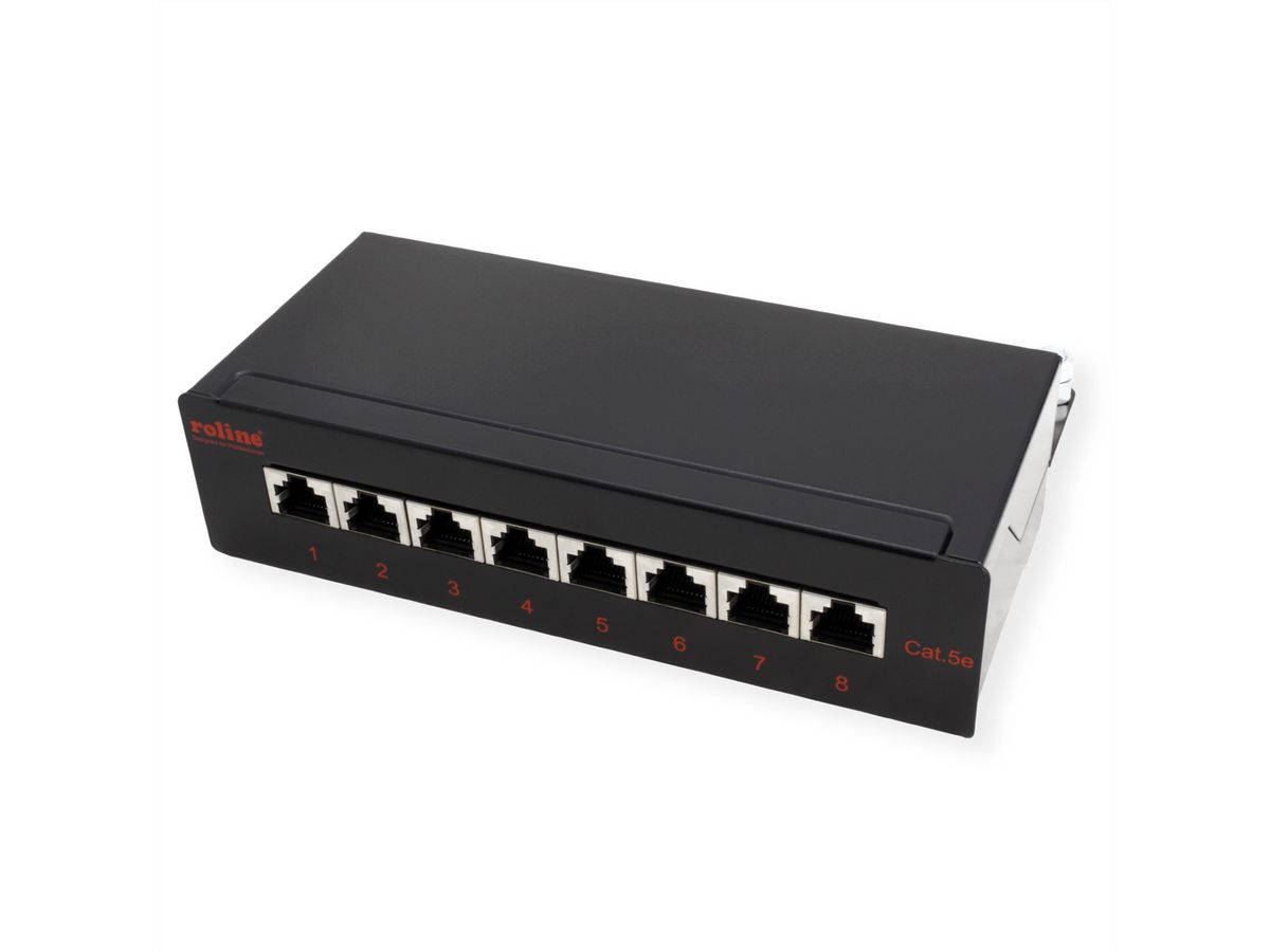ROLINE Patchpanel, 8 Ports, Kat.5e (Class D), geschirmt, schwarz
