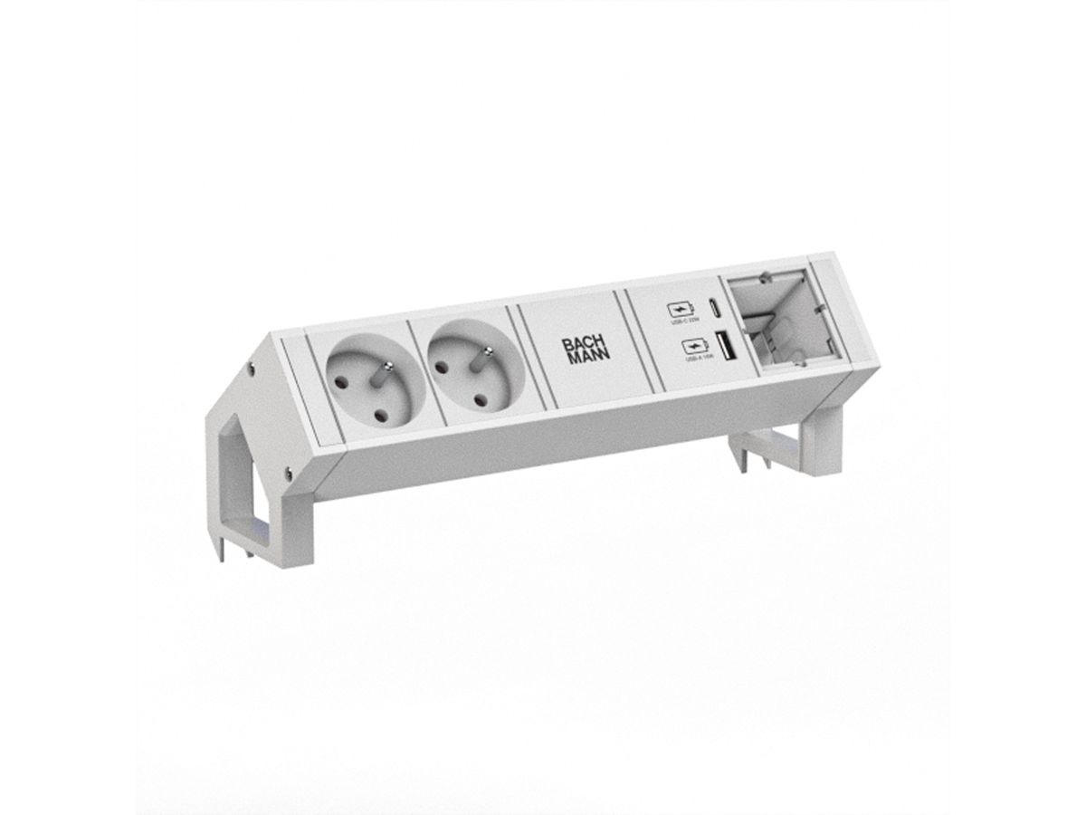 BACHMANN DESK2 white 2xUTE 1xCM 1xUSB A/C 22W 0,2m GST18