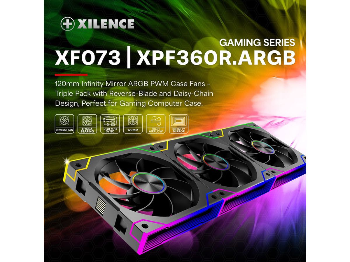 XILENCE Gaming Series XF073 ARGB Lüfter 3er Pack, XPF360R.ARGB Reverse Fan Design
