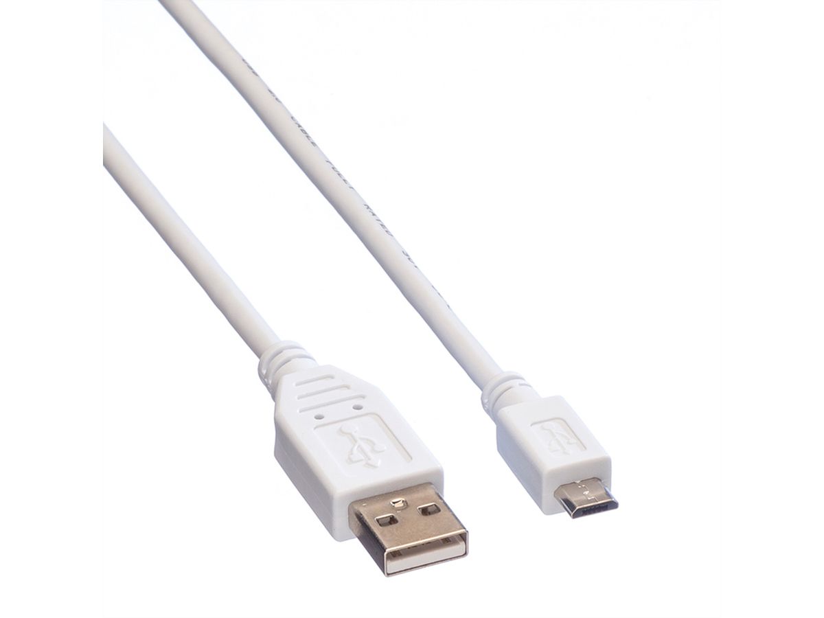 VALUE USB 2.0 Kabel, USB A ST - Micro USB B ST, weiß, 0,8 m