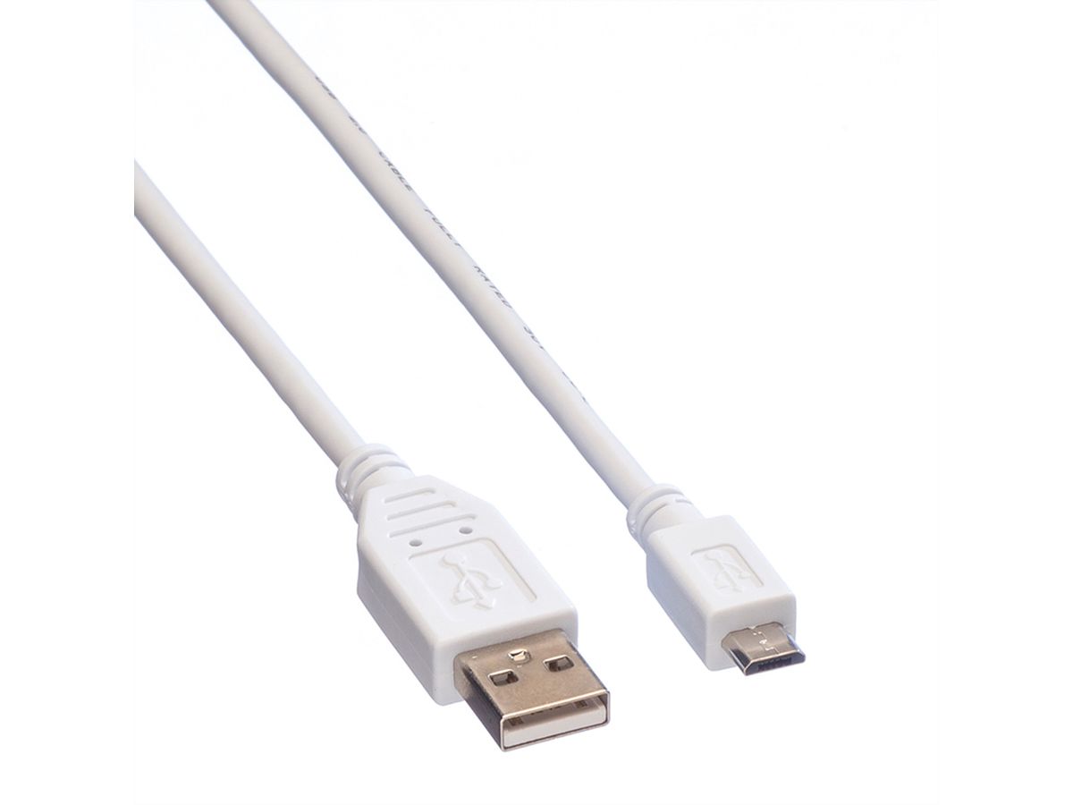 VALUE USB 2.0 Kabel, USB A ST - Micro USB B ST, weiß, 0,15 m