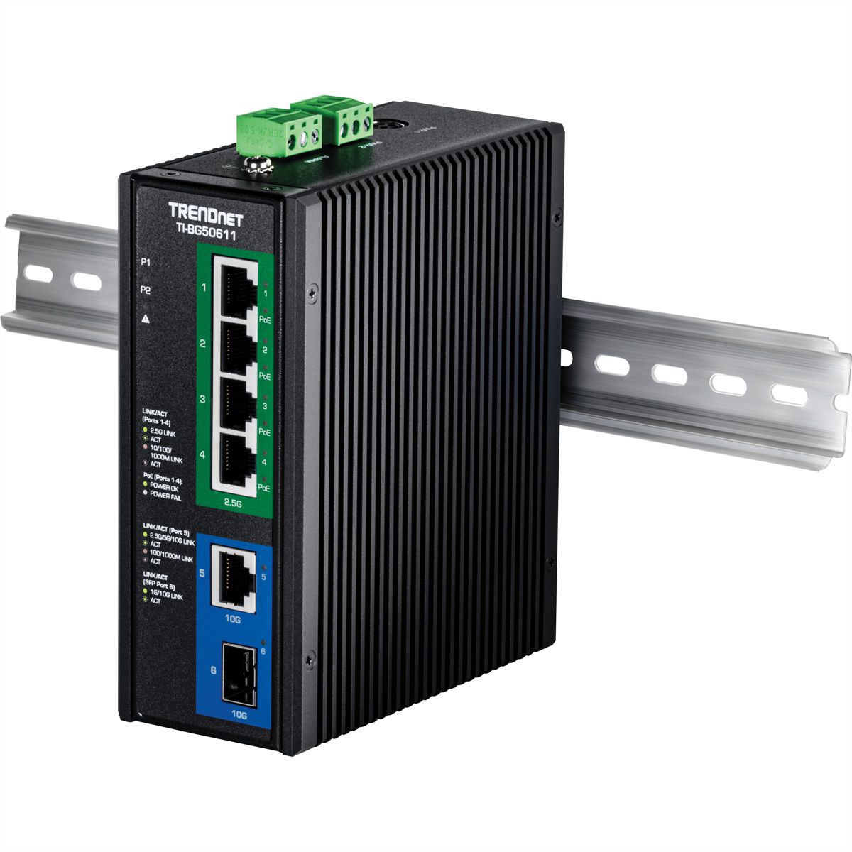 TRENDnet TI-BG50611 Industrial  DIN-Rail Switch 2,5G 6-Port PoE++ mit 10G Ports