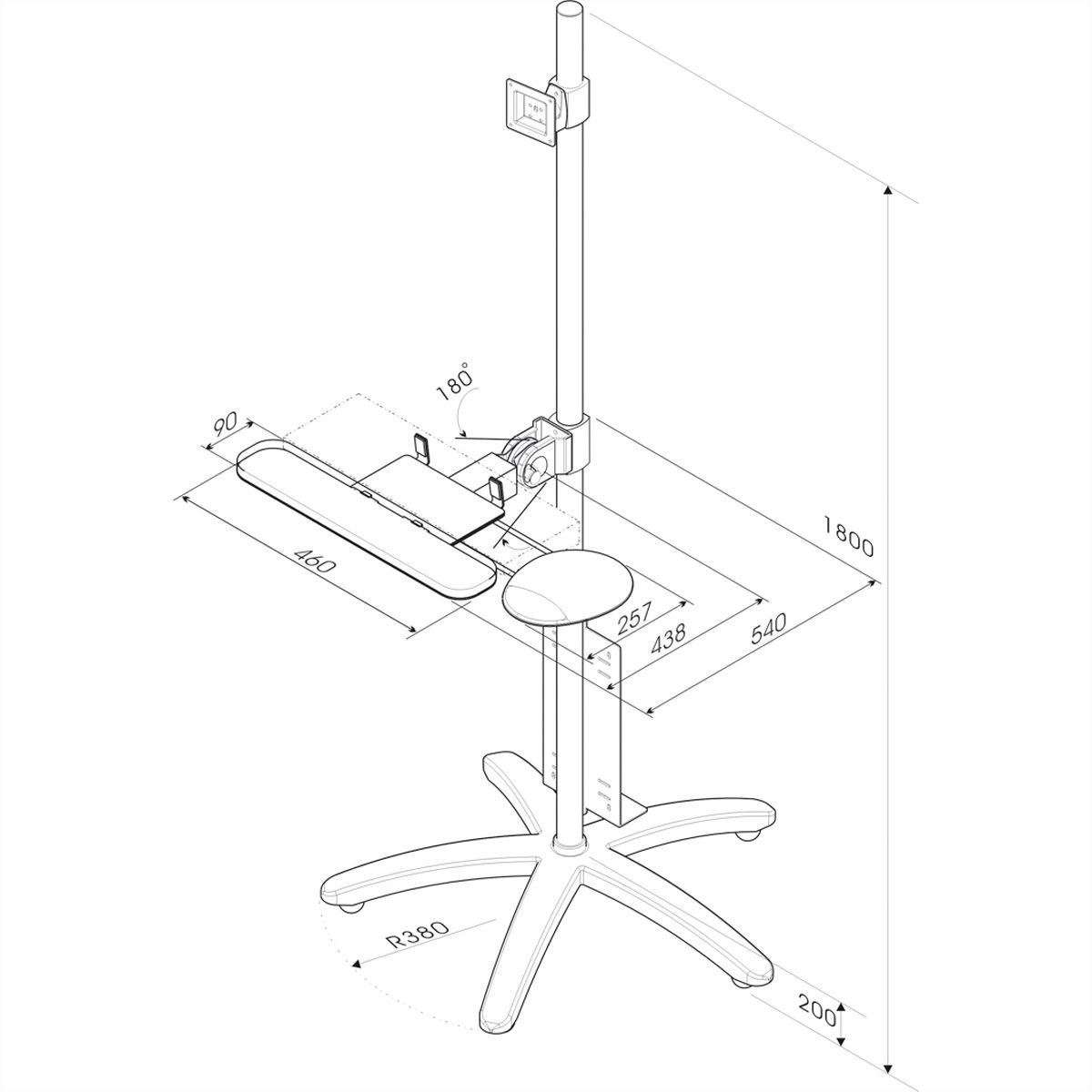 ROLINE PC/LCD-Rollständer, höhenverstellbar, bis 30 kg