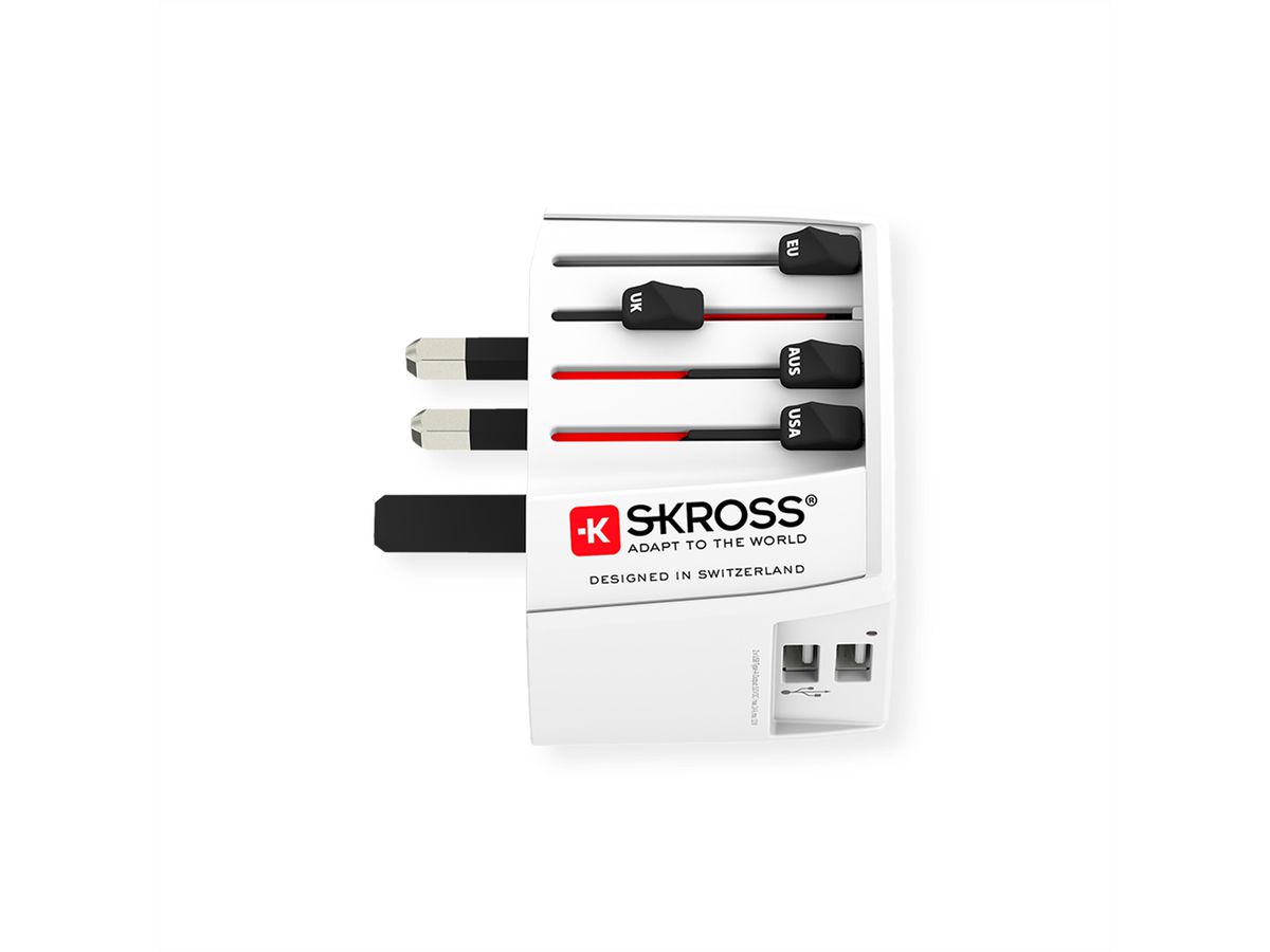 Skross MUV USB 2xA Universal 2-poliger Reiseadapter, Weltweit