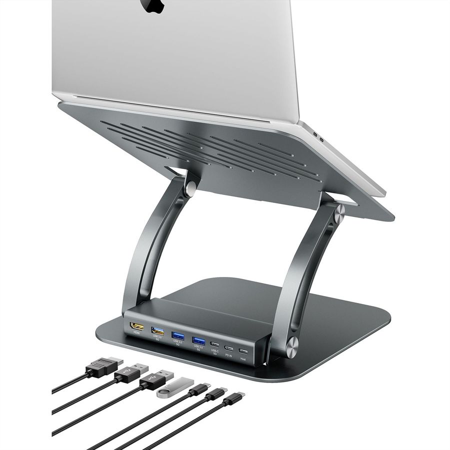 EXSYS EX-1224HM Laptopständer mit abnehmbarer 7 in 1 USB-C Dockingstation