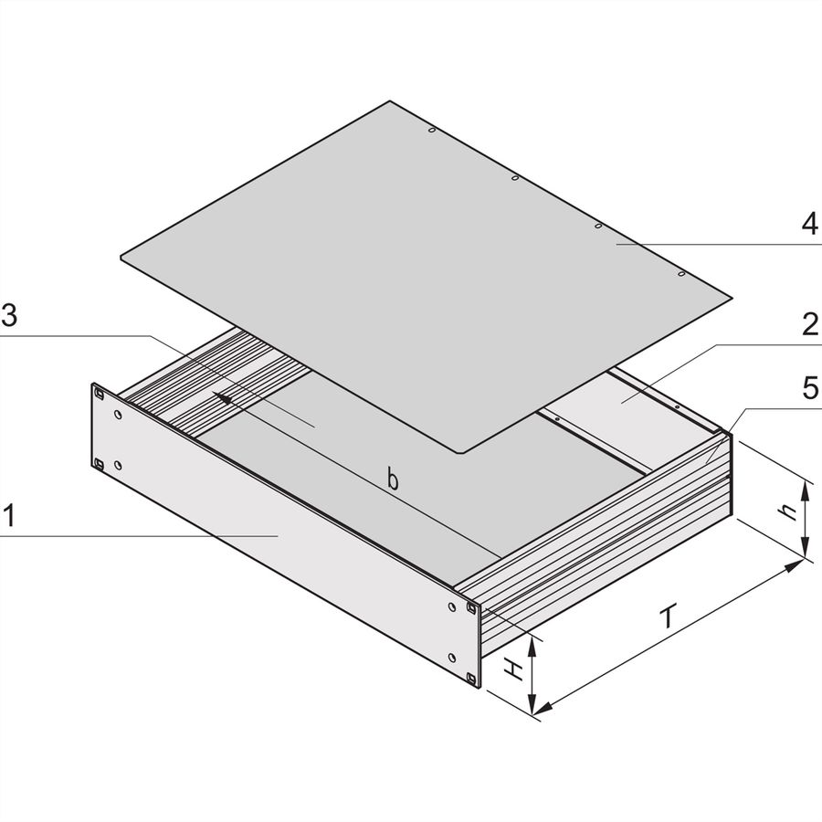 SCHROFF 19"-Kompletteinschub aus Aluminium, Deck- und Bodenblech geschlossen - MULTIPAC PRO 2HE 280T DBLGES