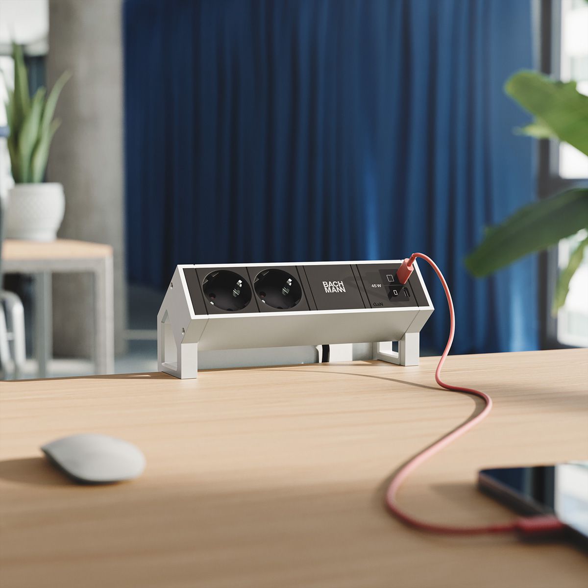 BACHMANN DESK2 2xCEE7/3 1xUSB C/C 45W, L=0,2m RAL9010