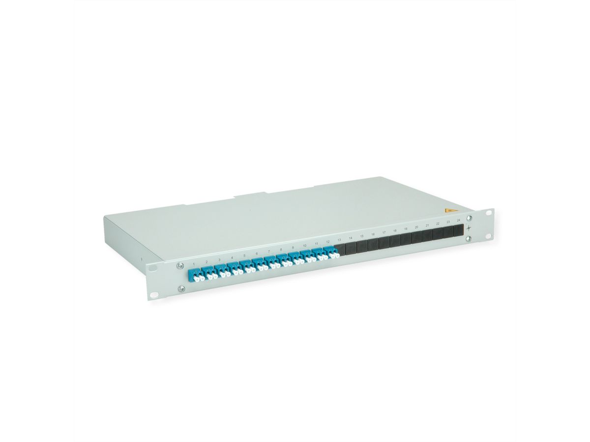TELEGÄRTNER BASIS eco LWL-Panel mit Kupplungen & Pigtails, 12x LC Duplex, blau, OS2 PC, Grade C