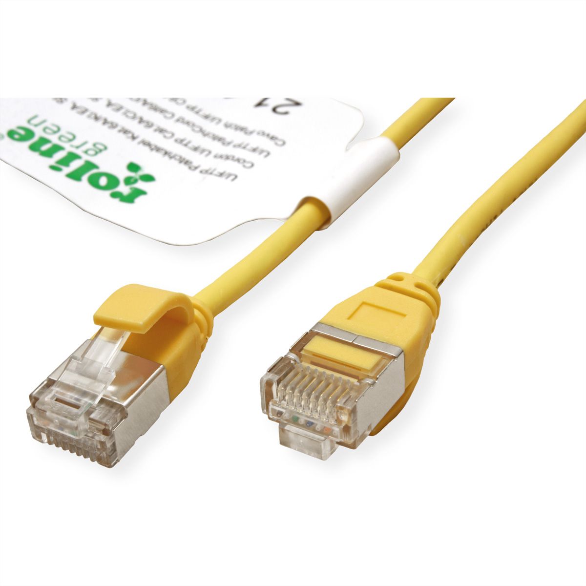 ROLINE GREEN U/FTP Patchkabel Cat.6A (Class EA), LSOH, slim, gelb, 1 m