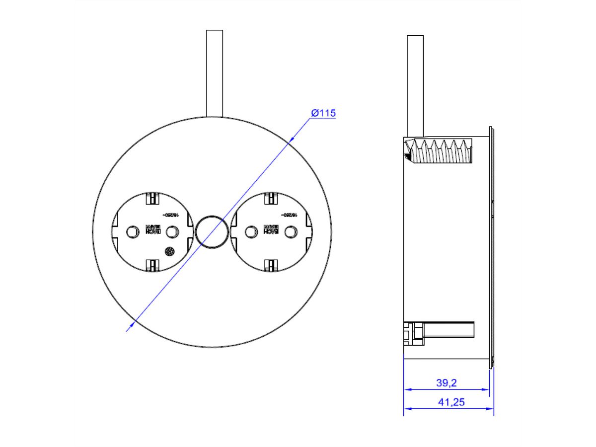 BACHMANN TWIST 2S 2x Schutzkontakt, Schutzkontakt-Montagestecker, Edelstahl, 2 m