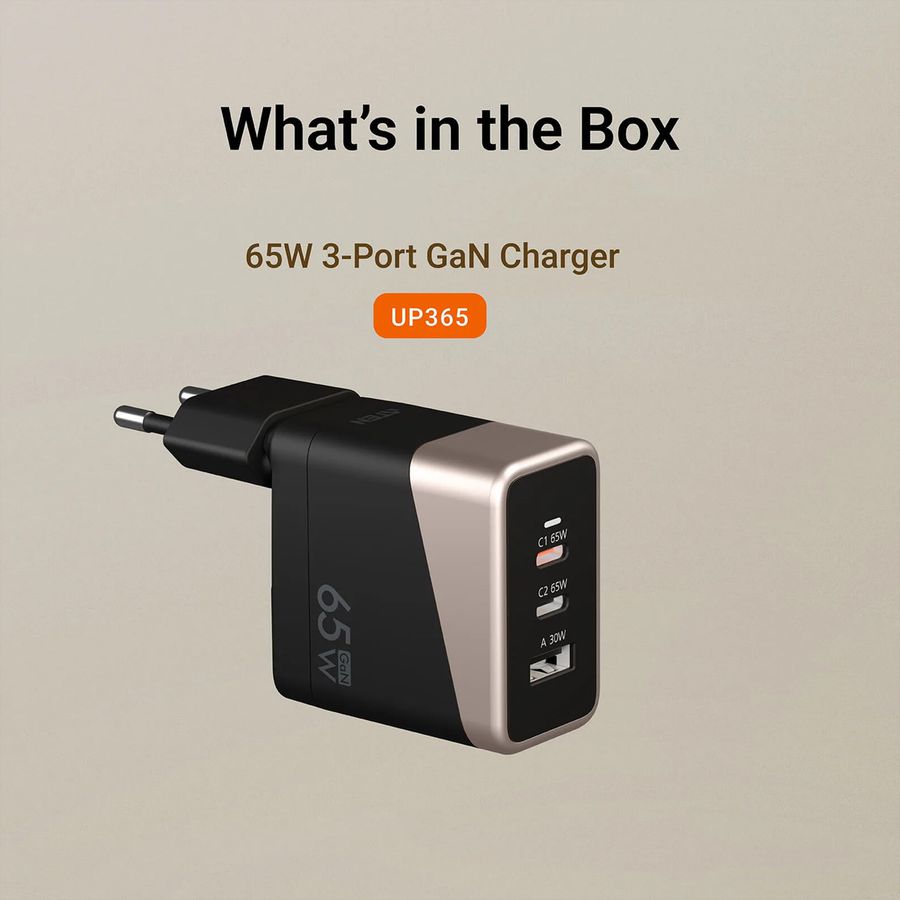 ATEN UP365 65W 3P GaN Charger, GaN, 65W