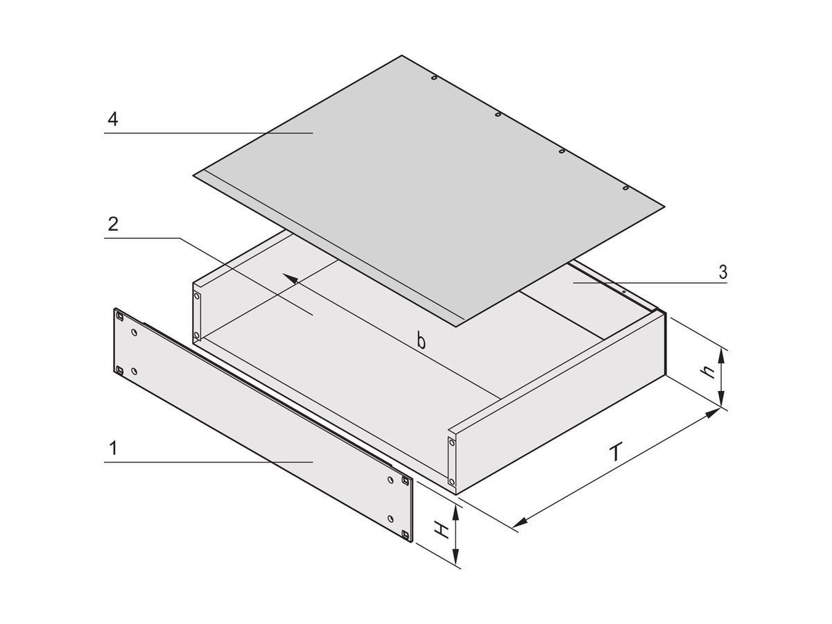 SCHROFF 19"-Kompletteinschub aus Stahlblech, Deck- und Bodenblech geschlossen - MULTIPAC 2HE 280T ALZN