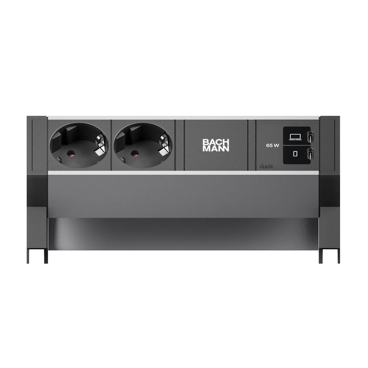 BACHMANN DESK2 ALU BLACK 2xCEE7/3, 1xUSB C/C 65W L=0,2m