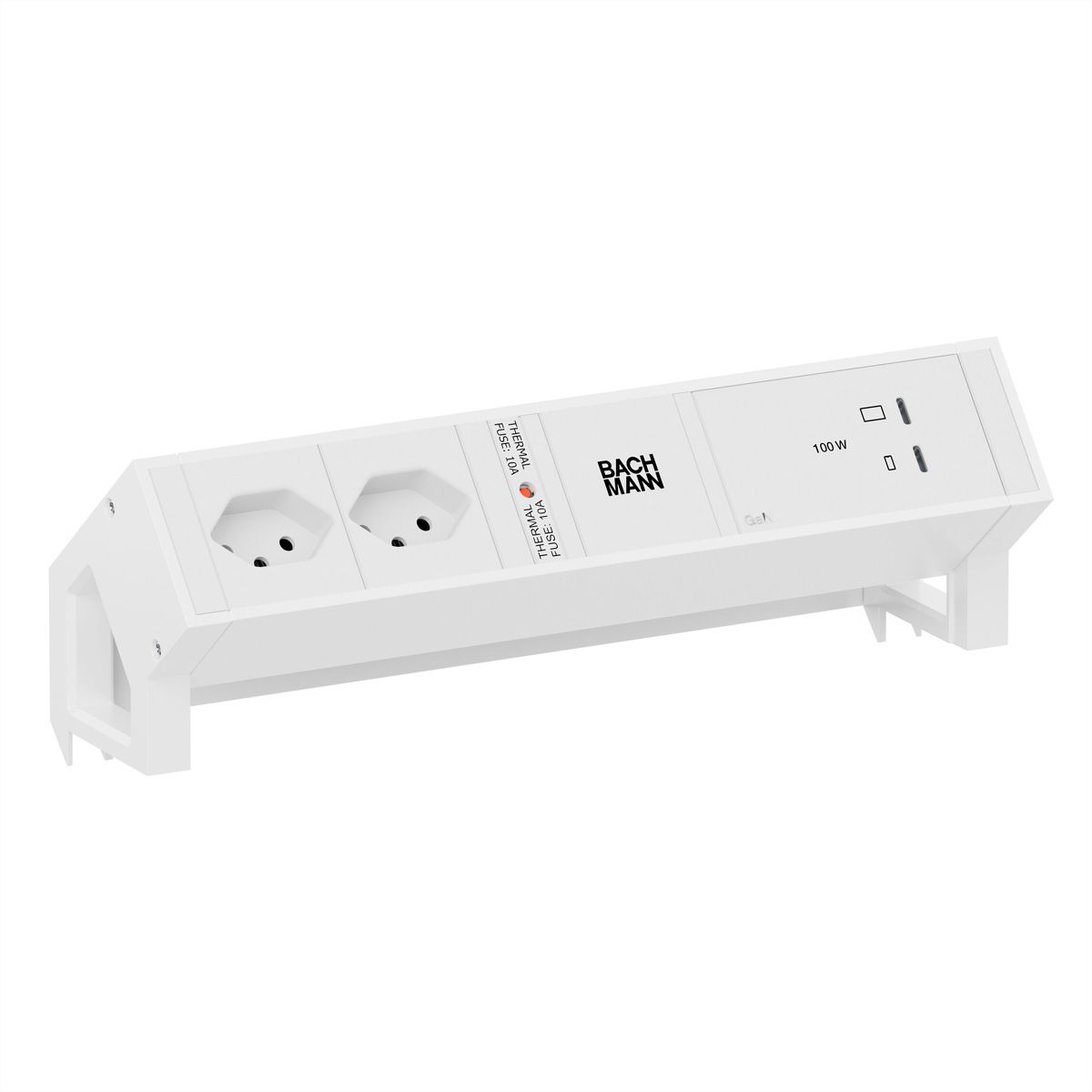 BACHMANN DESK2 white 2xCH 90°, 1xUSB C/C 100W L=0,2m RAL9010