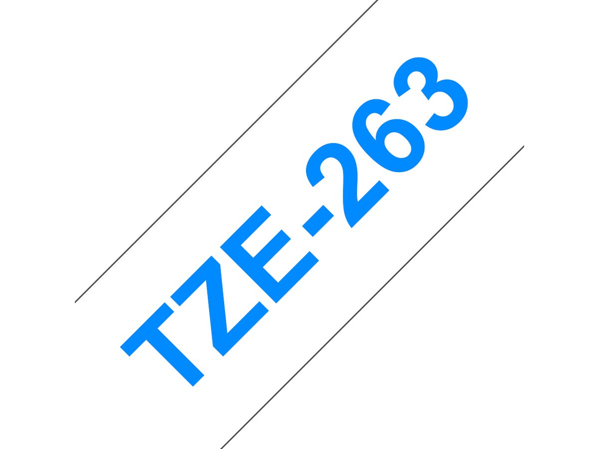 Brother TZE-263 Etiketten erstellendes Band Blau auf weiss