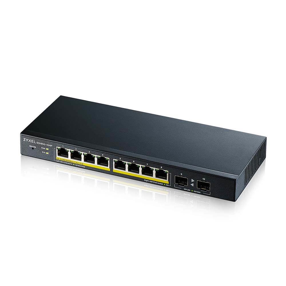 Zyxel GS1900-10HP Managed L2 Gigabit Ethernet (10/100/1000) Power over Ethernet (PoE) Schwarz