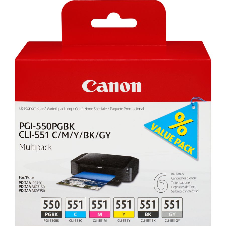 Canon PGI-550/CLI-551 PGBK/C/M/Y/BK/GY Multipack mit 6 Tinten