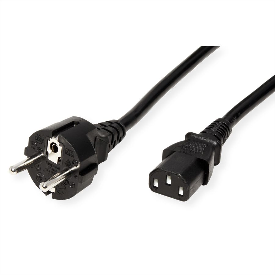 ROLINE Netzkabel, IEC-Buchse & CEE7/7-Stecker gerade, schwarz, 1,8 m