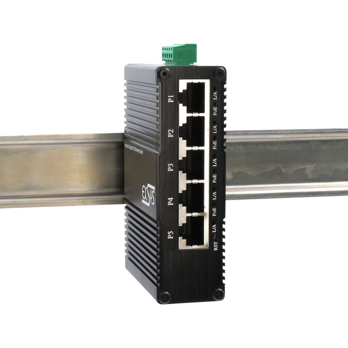 EXSYS EX-62030MPOE Mini 5-Port Industrial Gigabit PoE+ Switch, Web-Managed