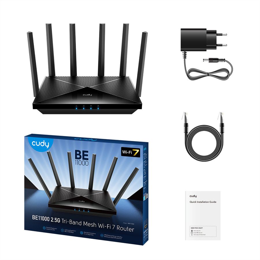 CUDY WR11000 BE11000 Tri-Band2.5G Wi-Fi 7 Mesh Router