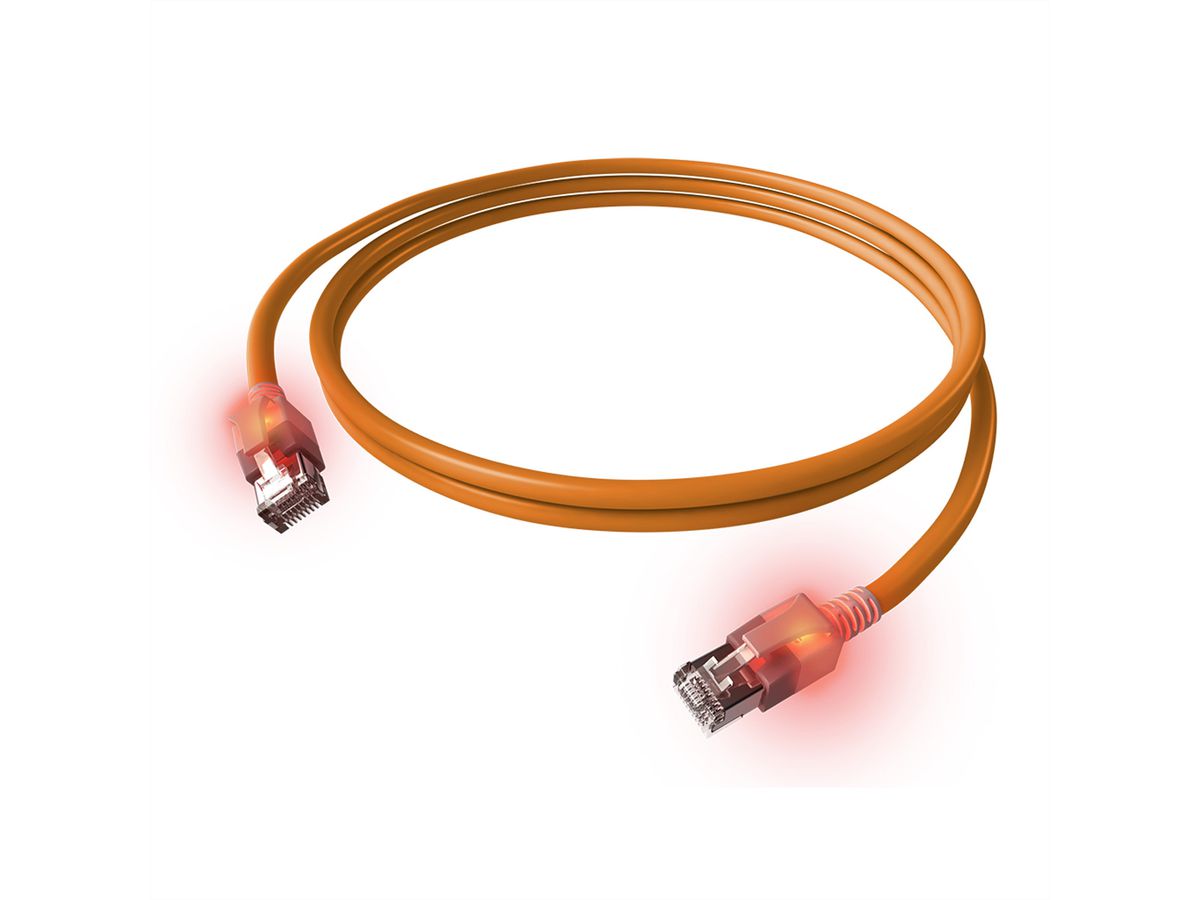 EasyLan DualBoot LED Patchkabel RJ45 S/FTP Kat.6A (Class EA), mit saCon Stecker, LSOH, orange, 10 m