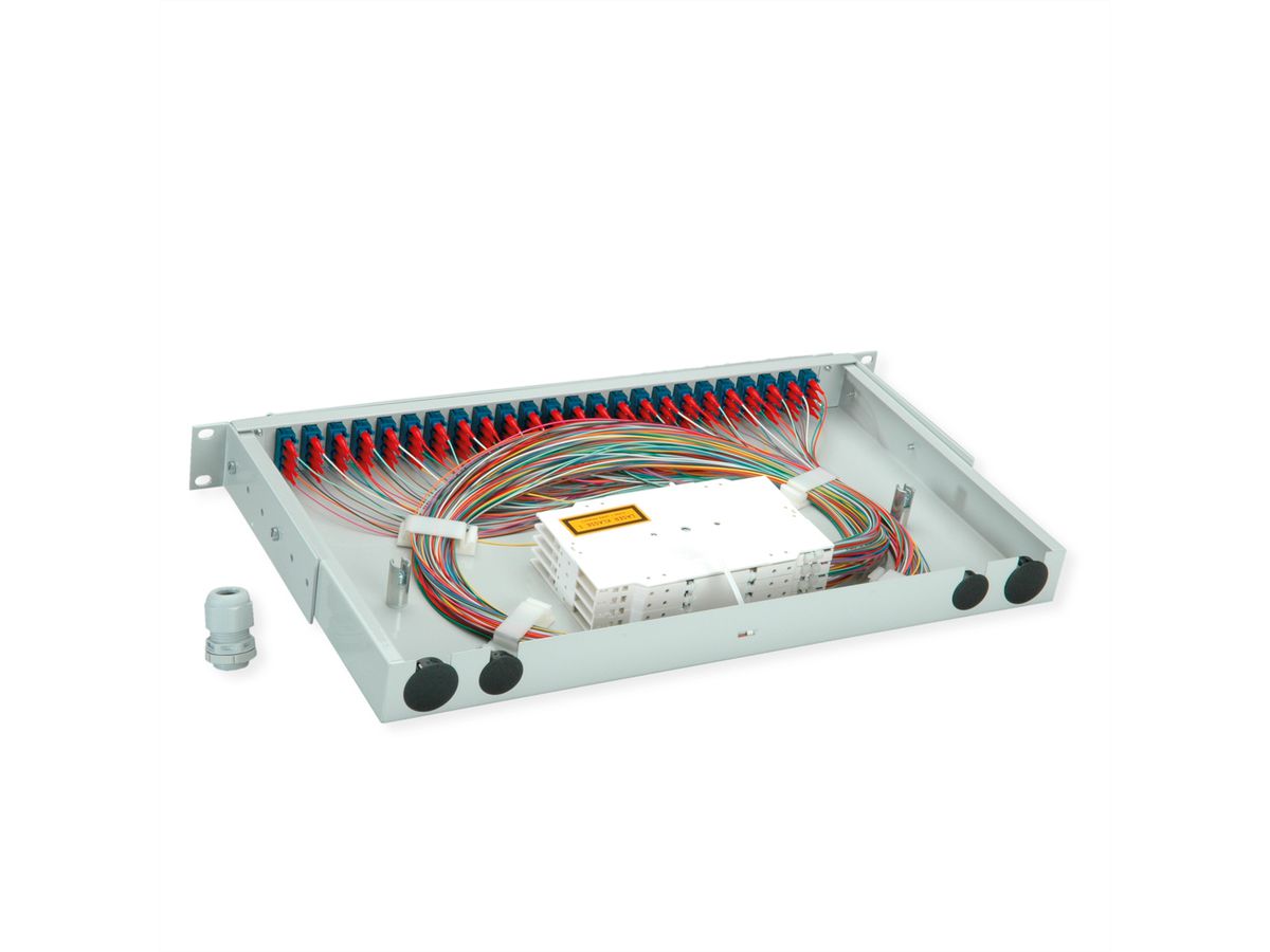 TELEGÄRTNER BASIS V LWL-Panel mit Kupplungen & Pigtails, 24x LC Quad, grün, OS2 PC