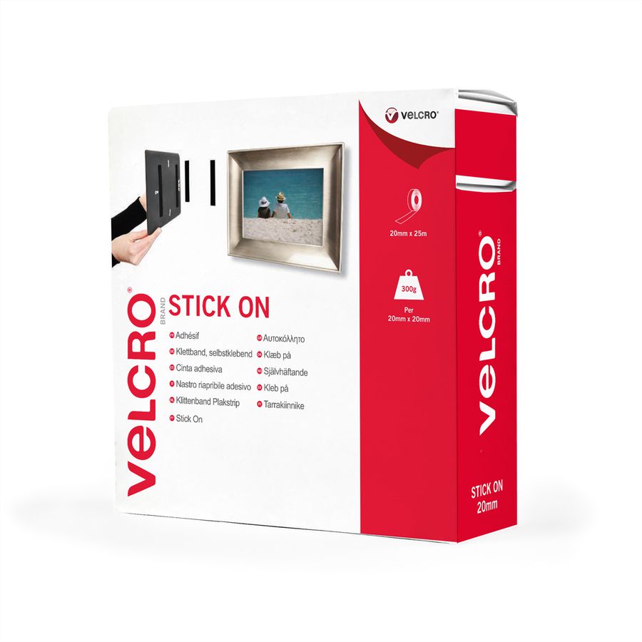 VELCRO® Klettband Selbstklebend, Haken & Flausch 20mm x 25m Weiß