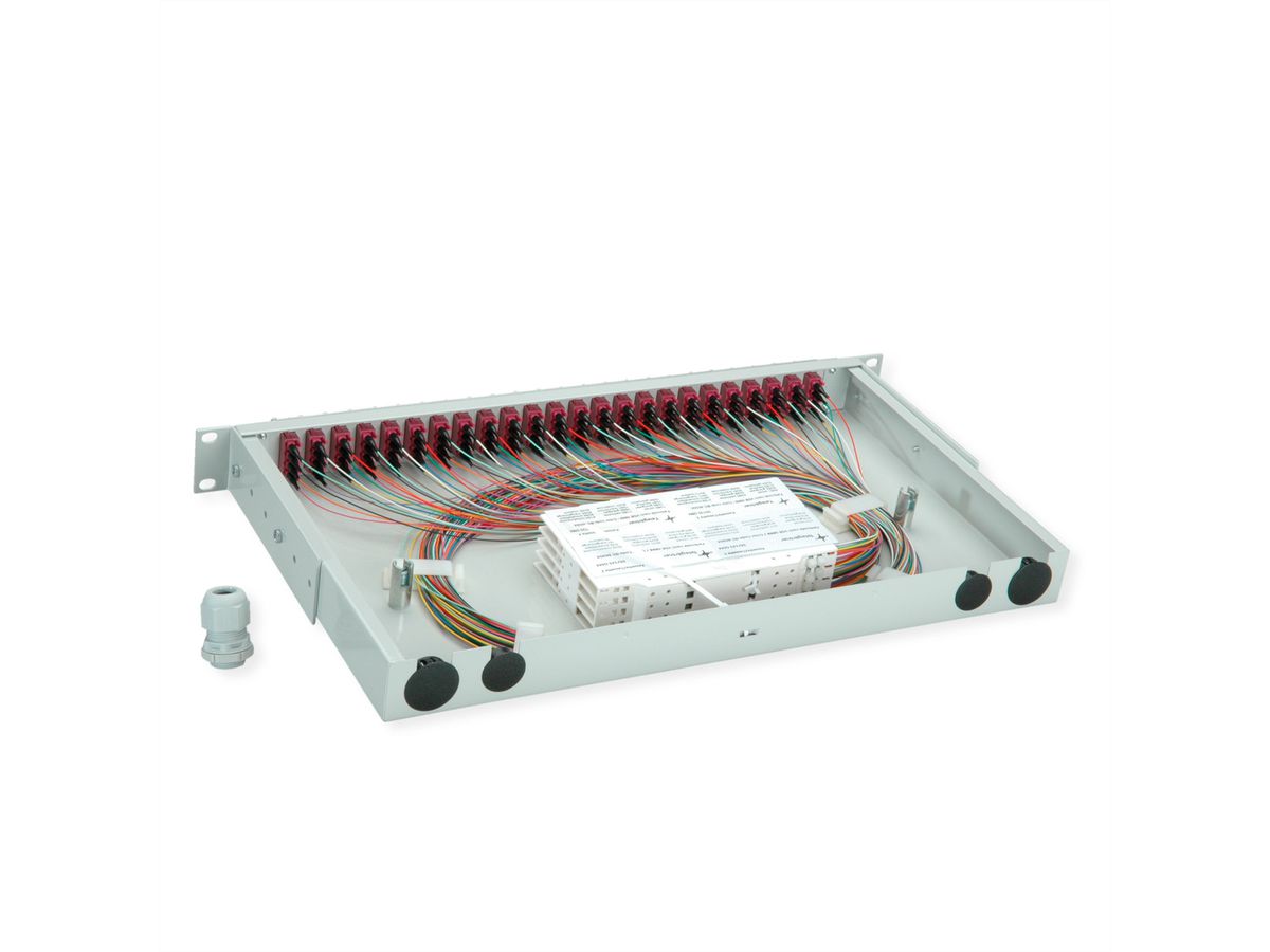 TELEGÄRTNER BASIS V LWL-Panel mit Kupplungen & Pigtails, 24x LC Quad, violett, OM4