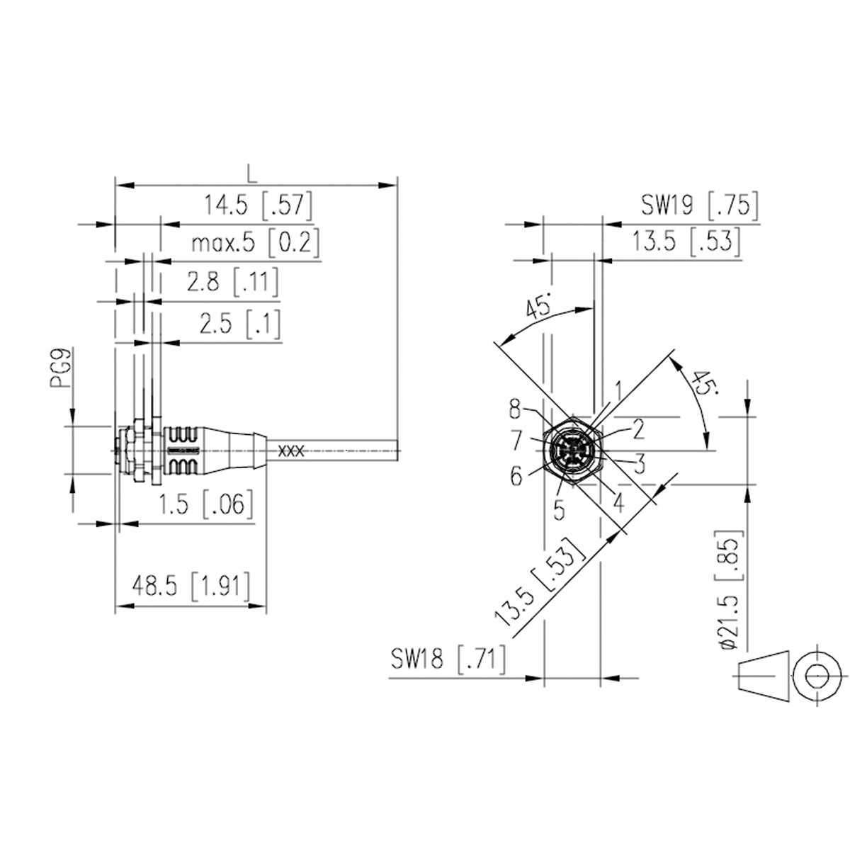 METZ CONNECT Anschlussleitung M12-Stecker ger./offen, 8polig, X 