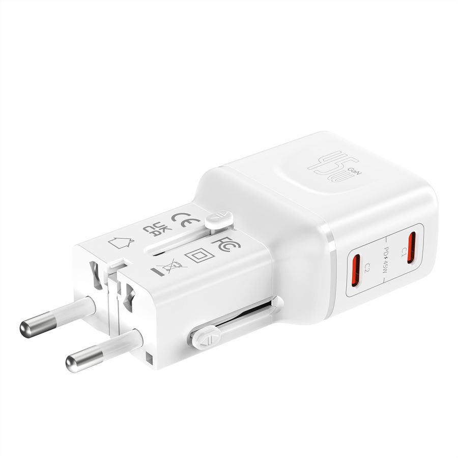 VALUE USB Reise-Charger mit Euro-Flach-/UK-/US-Stecker , 2x USB-C-Anschlüsse, 45 W