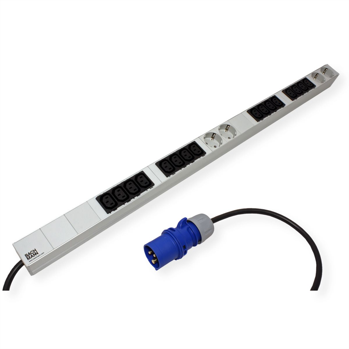 BACHMANN IT PDU ALU 1HE 16x C13 4x Schutzkontakt, CEE 16A blau