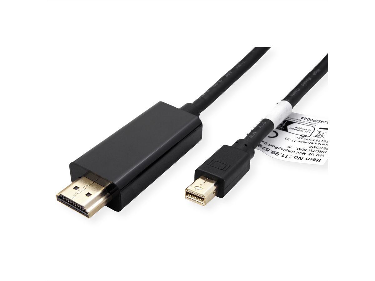 VALUE Mini DisplayPort Kabel, Mini DP-UHDTV, ST/ST, schwarz, 1 m