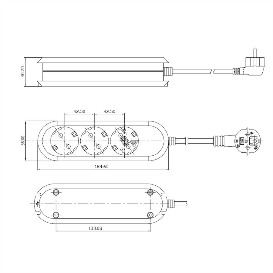 BACHMANN SMART Steckdosenleiste 3x Schutzkontakt, schwarz, 3 m