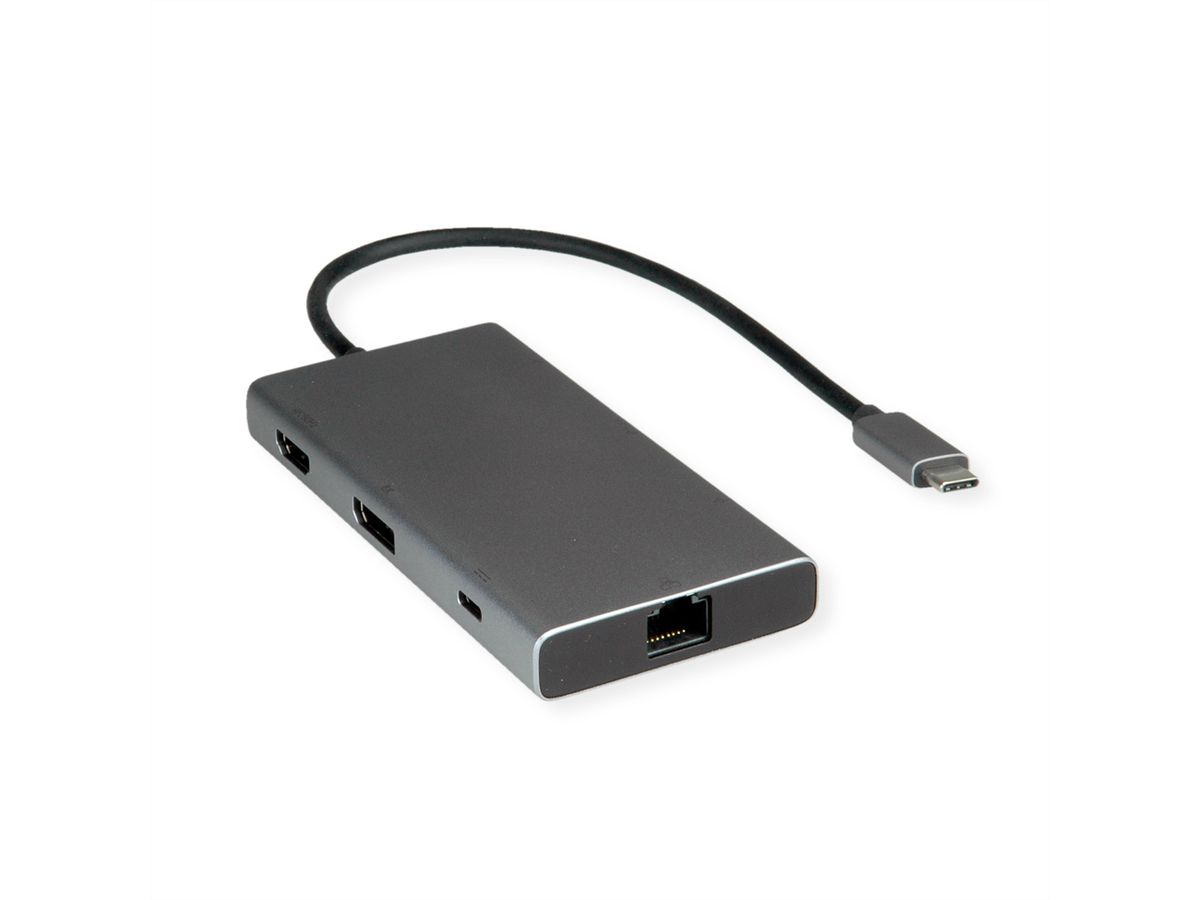 VALUE USB Typ C Dockingstation, HDMI+DP 4K60, 3x USB 3.2Gen1 (1x C + 2x A), 1x PD, 1x RJ45