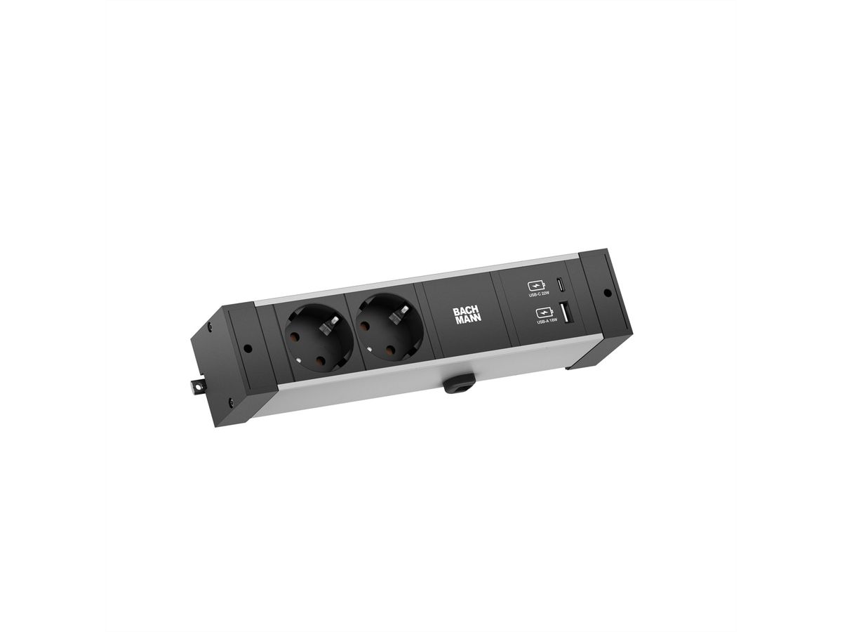 BACHMANN DESK RAIL 2xSchutzkt.USB A&C, USB Charger 22W 2,0m GST18