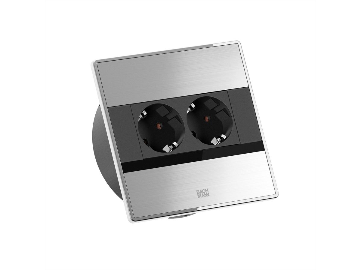 BACHMANN SENSE Edelstahl-Optik 2xCEE7/3, L=2,0m AEH