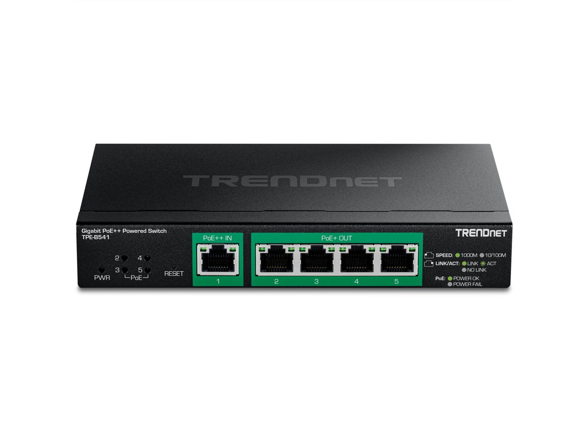 TRENDnet TPE-B541 Gigabit PoE++ Powered  5-Port Managed Switch PoE Passthrough