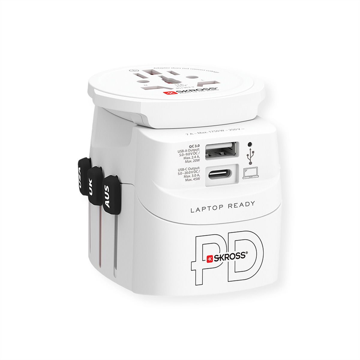 Skross PRO Light USB A/C 45PD World Reiseadapter, Weltweit
