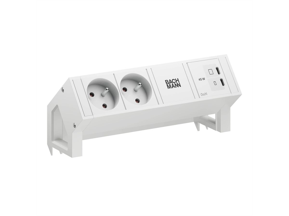 BACHMANN DESK2 white 2xUTE, 1xUSB C/C 45W L=0,2m RAL9010