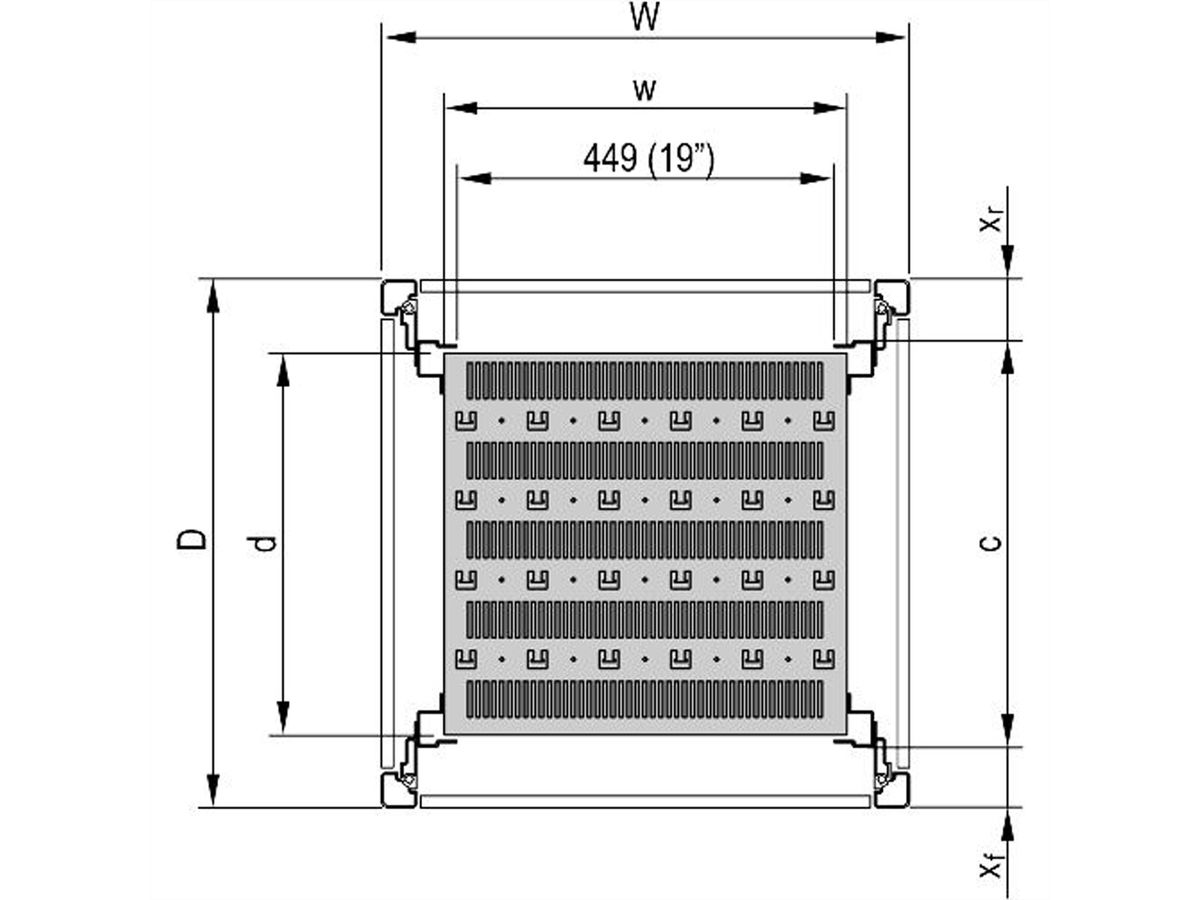 SCHROFF 19"-Fachboden, stationär, 75 kg - 19"FACHB.STAT.600B 900T 7021