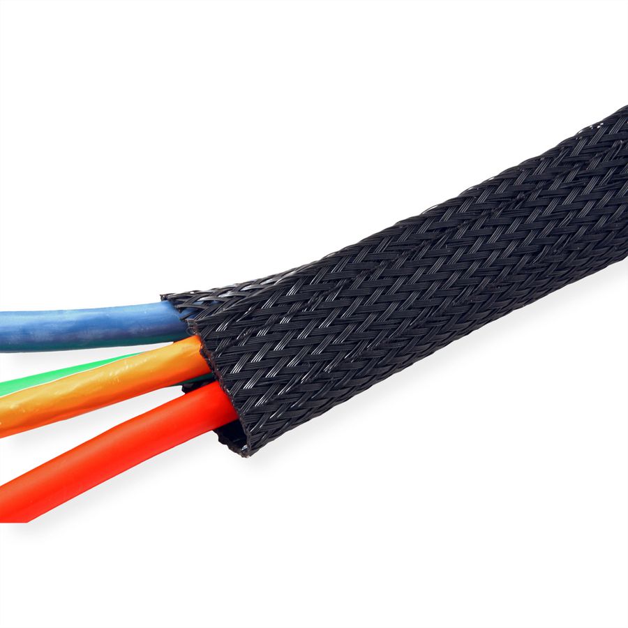 ROLINE PVC Gewebeschlauch für Kabelbündelung, mit Klettband, schwarz, 2,5 m