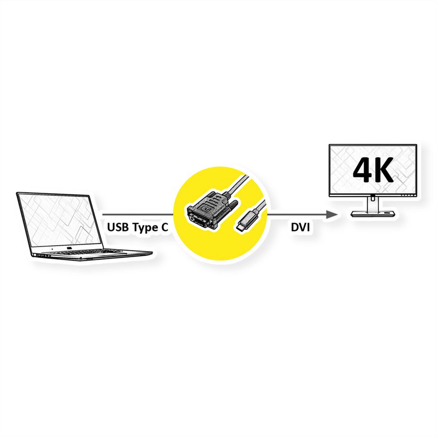 ROLINE USB Typ C - DVI Adapterkabel, ST/ST, 2 m