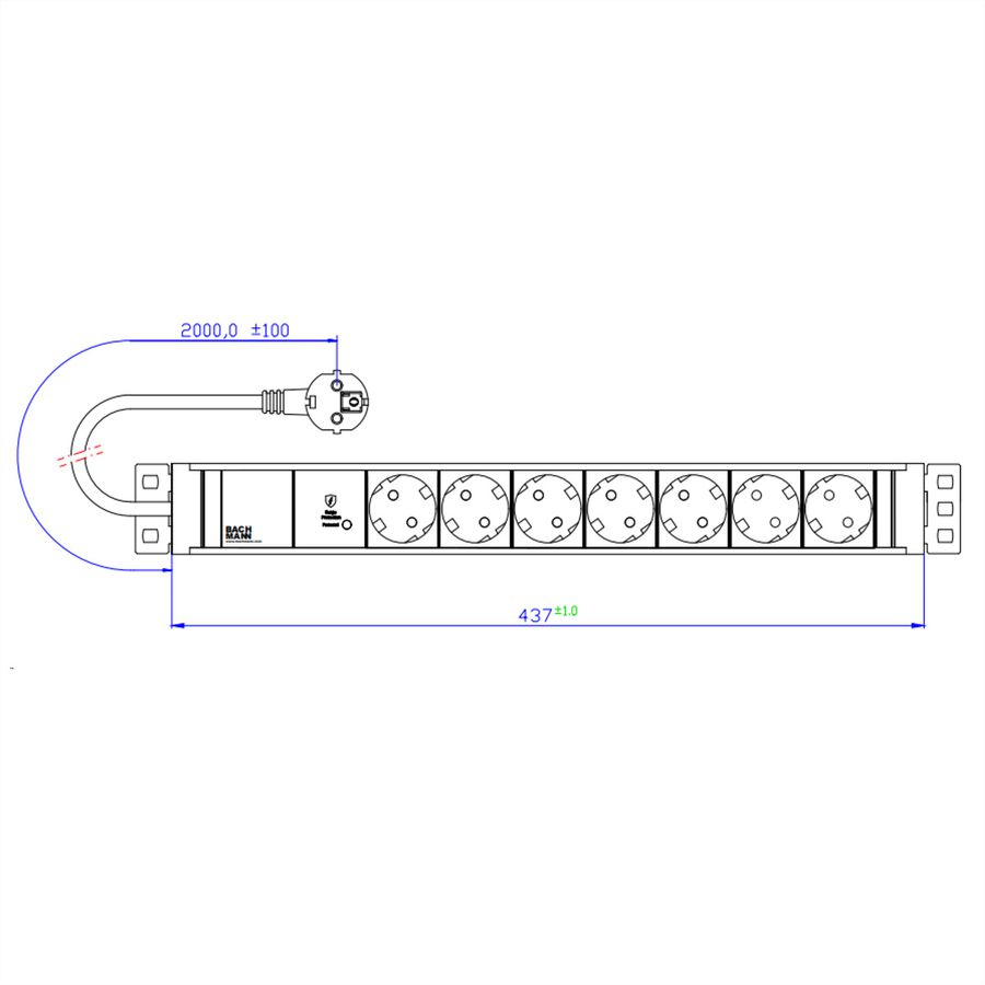 BACHMANN 19" 1,5HE 7xCEE7/3 ws 1xSPD-Plus 2,0m CEE7/7