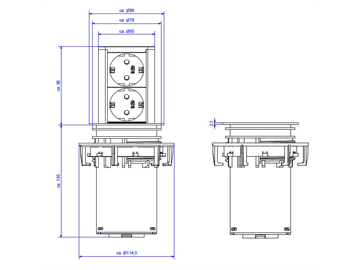 BACHMANN ELEVATOR 2x Schutzkontakt, Edelstahl