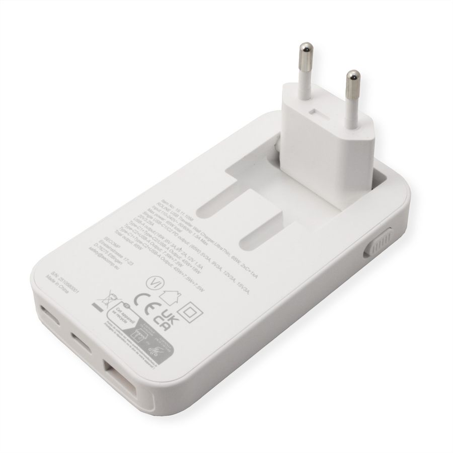 ROLINE USB Charger, schlank, mit klappbarem Euro-Stecker, 65W