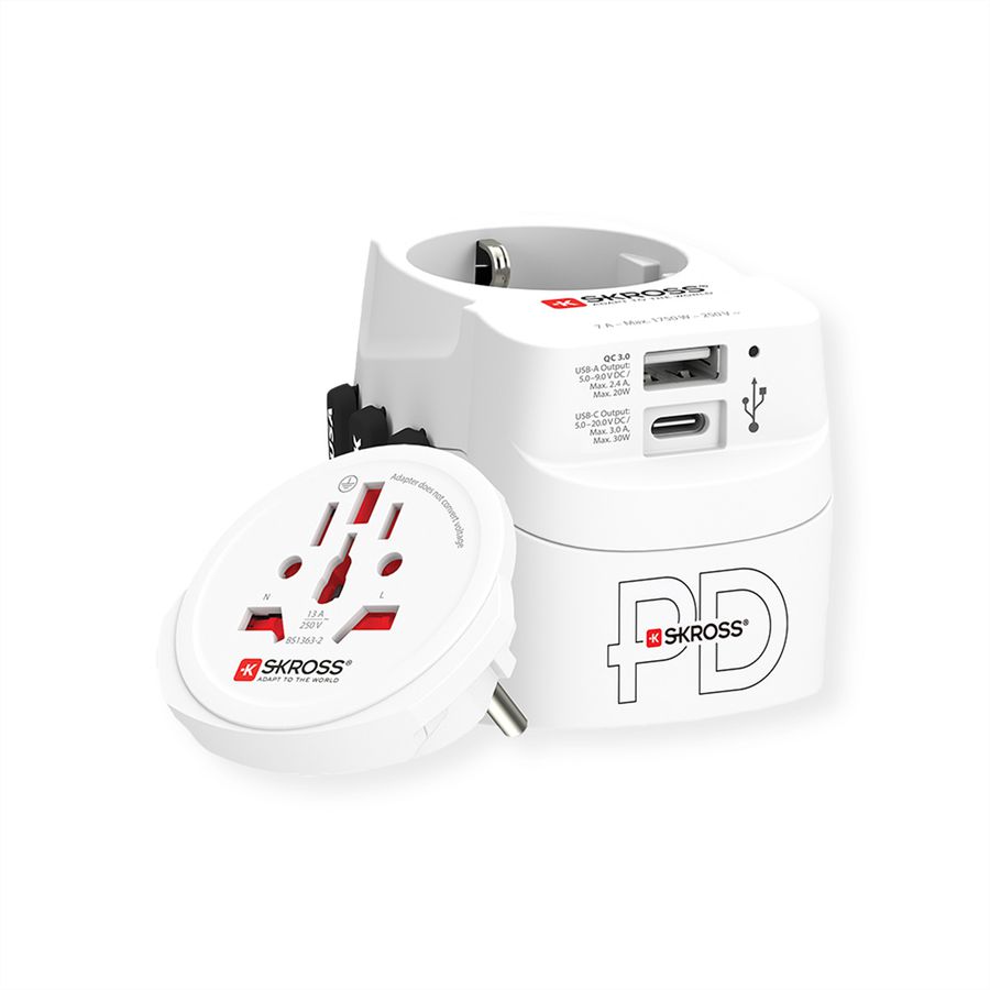 Skross PRO Light USB A/C 30PD World Reiseadapter, Weltweit